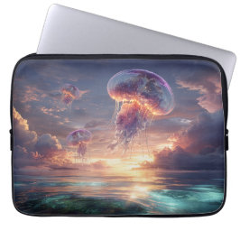 Glowing Jellyfish in Sunset Skies Laptop Fodral