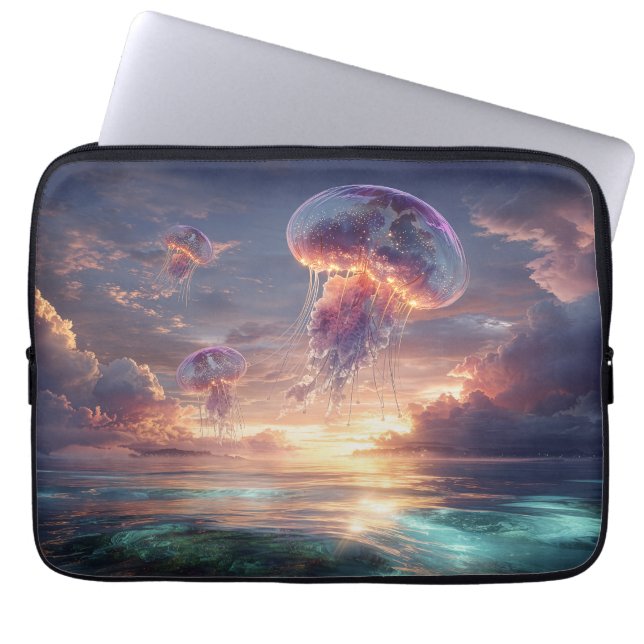 Glowing Jellyfish in Sunset Skies Laptop Fodral (Framsidan)