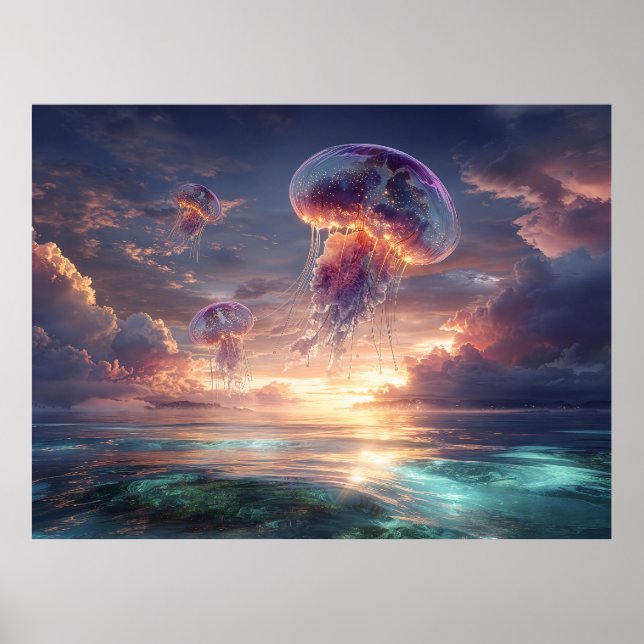 Glowing Jellyfish in Sunset Skies Poster (Framsidan)