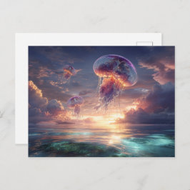 Glowing Jellyfish in Sunset Skies Vykort