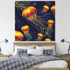 Glowing Jellyfish Sea Canvastryck