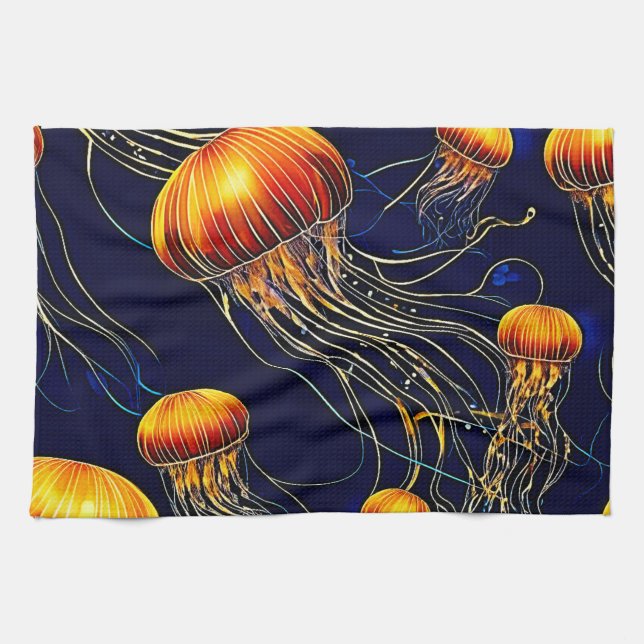 Glowing Jellyfish Sea Kökshandduk (Horisontell)