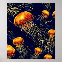 Glowing Jellyfish Sea Poster
