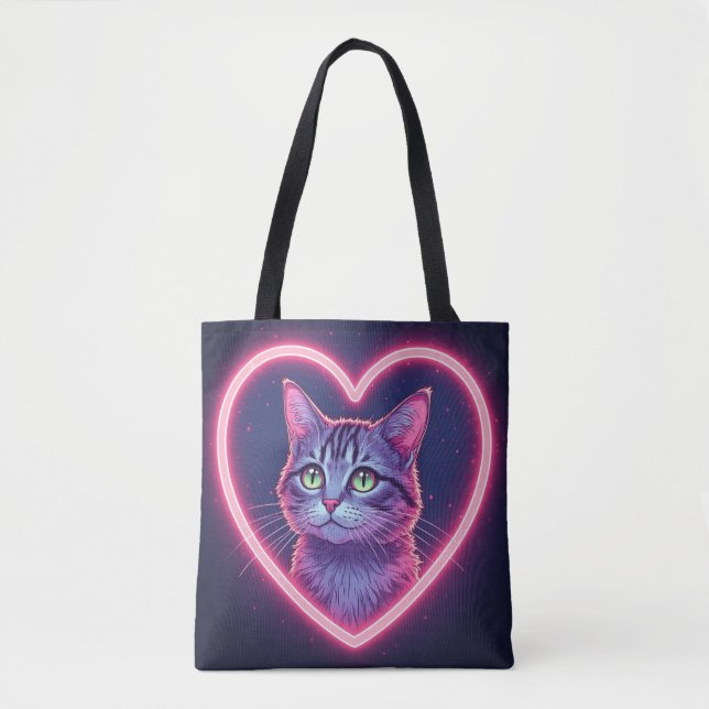 Glowing Kitty Love Art | Romantic Pet Lover Gift Tygkasse (Framsida)