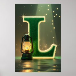 Glowing Letter L Wall Art for Kids Rooms Poster