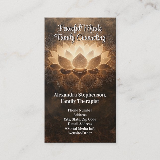 Glowing Lotus Counseling Therapy Psychotreatment Visitkort (Framsida)