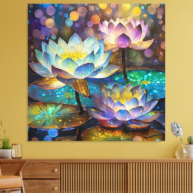 Glowing Lotus Flowers Trio Canvastryck (Insitu (Vardagsrum))
