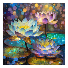 Glowing Lotus Flowers Trio Fototryck