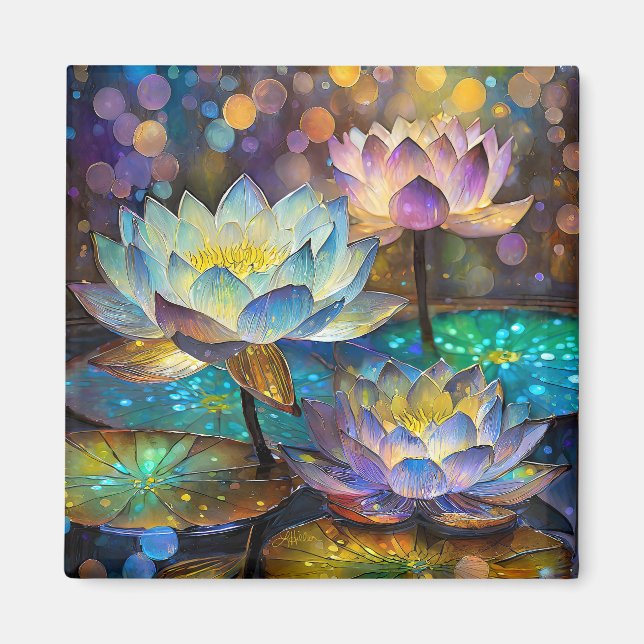 Glowing Lotus Flowers Trio Magnet (Framsidan)