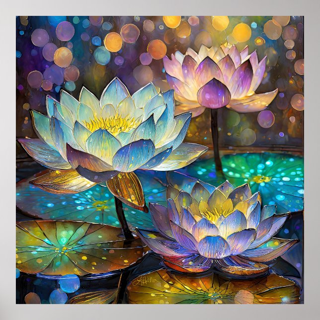 Glowing Lotus Flowers Trio Poster (Framsidan)
