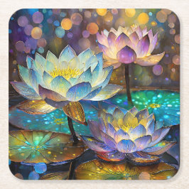 Glowing Lotus Flowers Trio Underlägg Papper Kvadrat