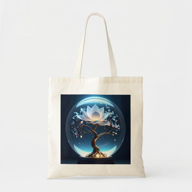 Glowing Lotus Globe Tote Bag Tygkasse (Framsidan)