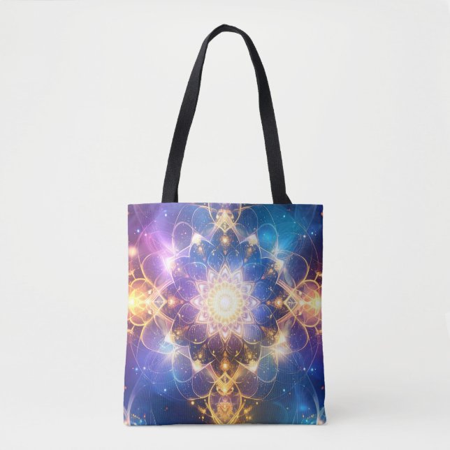Glowing Lotus Mandala Art Tote Tygkasse (Framsida)
