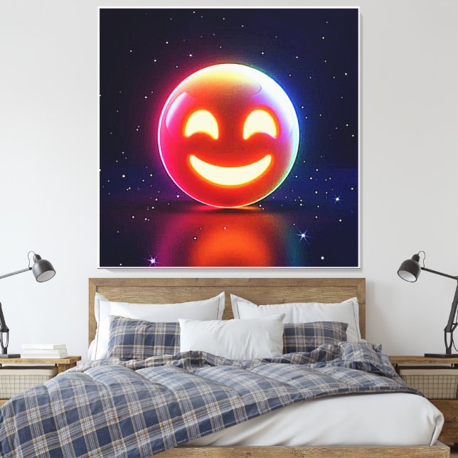 Glowing Lycklig Orb Emoji Canvastryck (Insitu (sovrum))