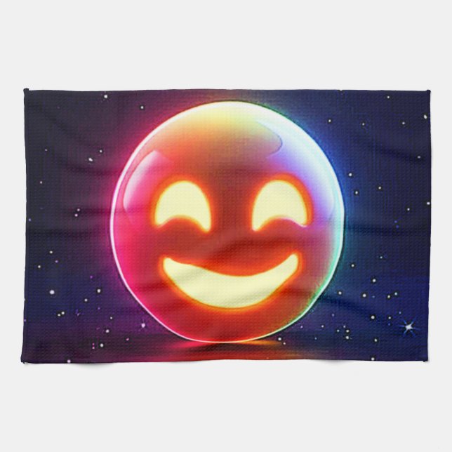 Glowing Lycklig Orb Emoji Kökshandduk (Horisontell)
