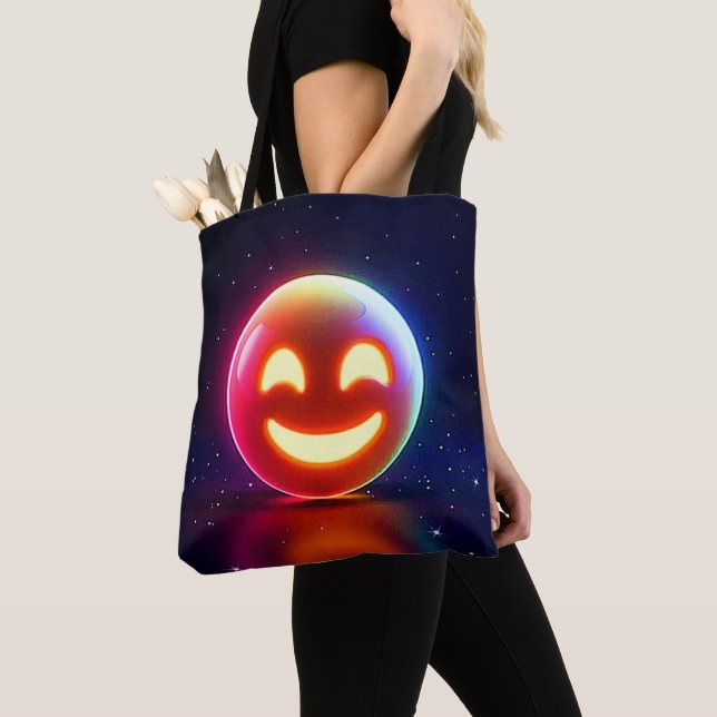 Glowing Lycklig Orb Emoji Tygkasse (Närbild)