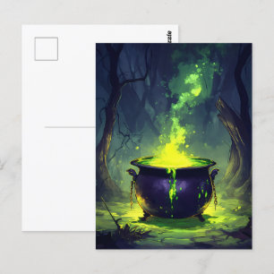 Glowing Magic Potion Cauldron Halloween Vykort
