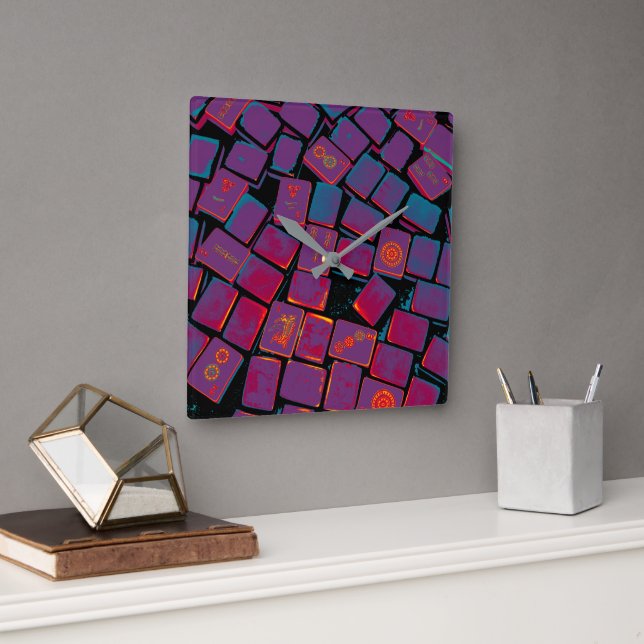 Glowing Mah Jongg Tiles Wall Clock Fyrkantig Klocka (Kontor)