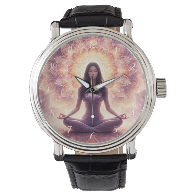Glowing Mandala Meditation Woman Armbandsur (Framsida)