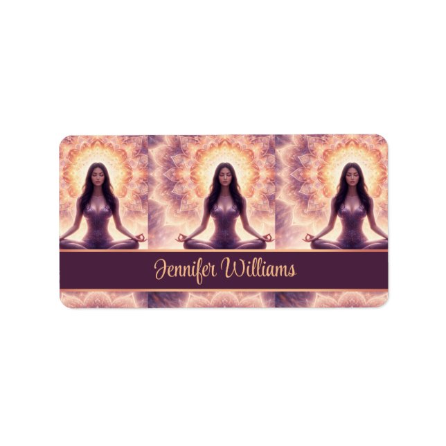 Glowing Mandala Meditation Woman Custom Name       Adressetikett (Framsidan)
