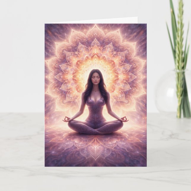 Glowing Mandala Meditation Woman Custom Name       Kort (Framsida)