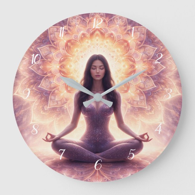 Glowing Mandala Meditation Woman Custom Name       Stor Klocka (Framsida)