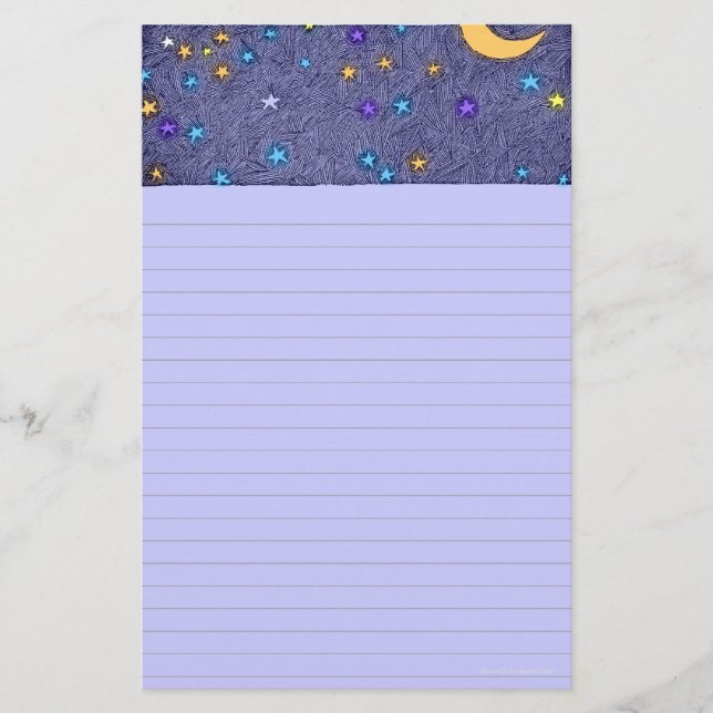 Glowing Måne och Stars Etching Lining Stationery Brevpapper (Framsida)