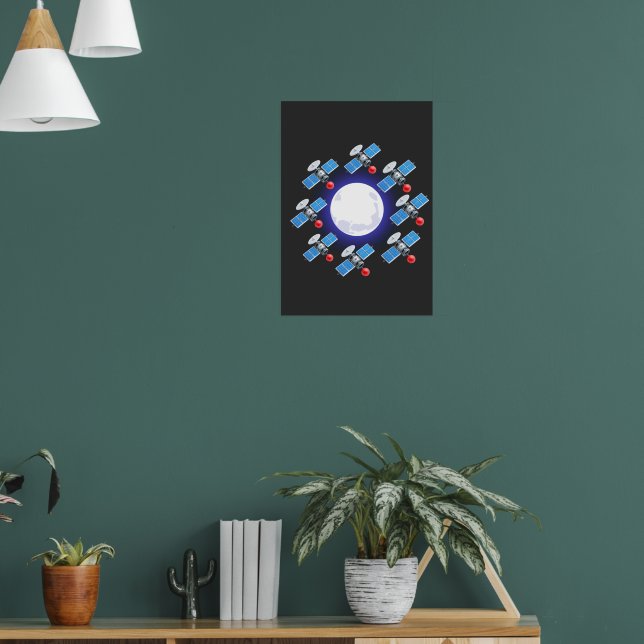 Glowing Moon Orb with Satellite Ring | Cosmic Poster (Vardagsrum 1)