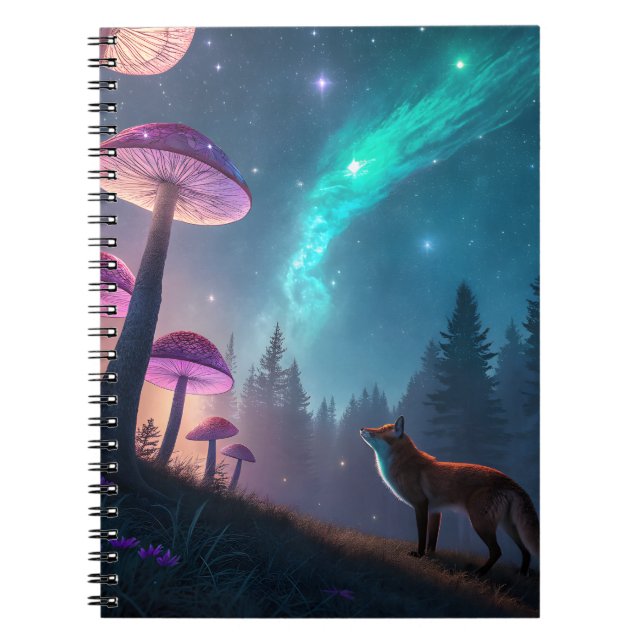 Glowing Mushroom Forest Fox Fantasy Art Anteckningsbok (Framsidan)