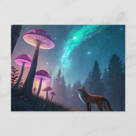 Glowing Mushroom Forest Fox Fantasy Art Vykort