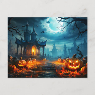 Glowing Nefarious Halloween Pumpkin Vykort