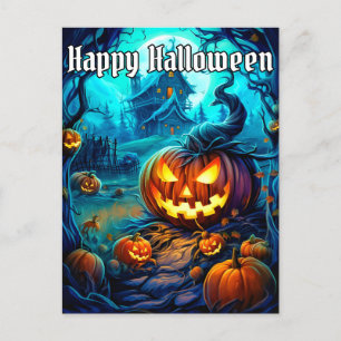Glowing Nefarious Happy halloween Pumpkin Vykort