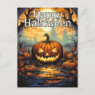 Glowing Nefarious Happy halloween Pumpkin Vykort