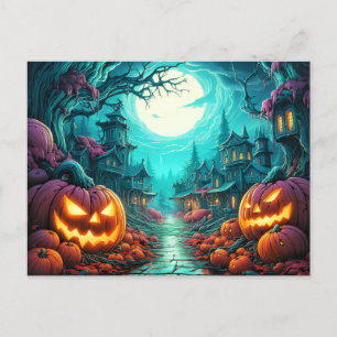 Glowing Nefarious Happy halloween Pumpkins Vykort