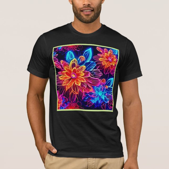 Glowing Neon Flowers Art T Shirt (Framsida)