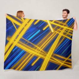 Glowing Neon Geometric Blue Yellow Dark Abstract Fleecefilt