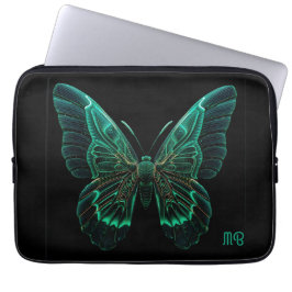 Glowing Neon Green Teal Butterfly Art Laptop Fodral