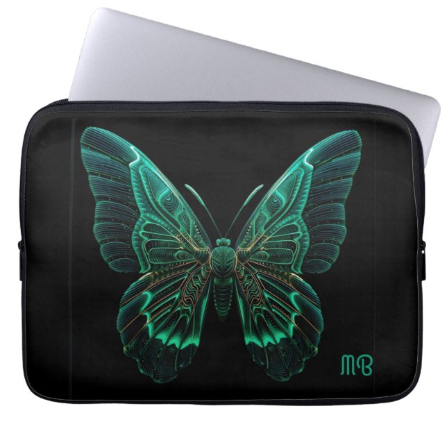 Glowing Neon Green Teal Butterfly Art Laptop Fodral (Framsidan)
