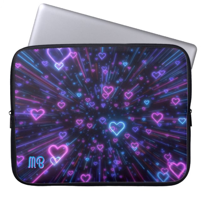 Glowing Neon Heart Galaxy Cosmic Love Burst Laptop Fodral (Framsidan)