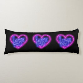 Glowing Neon Se Rosa Blue Valentine Heart Kroppskudde