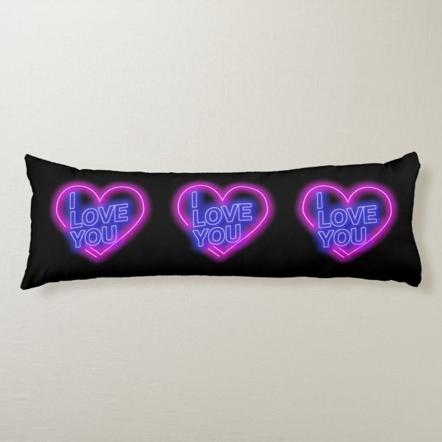 Glowing Neon Se Rosa Blue Valentine Heart Kroppskudde (Framsidan)
