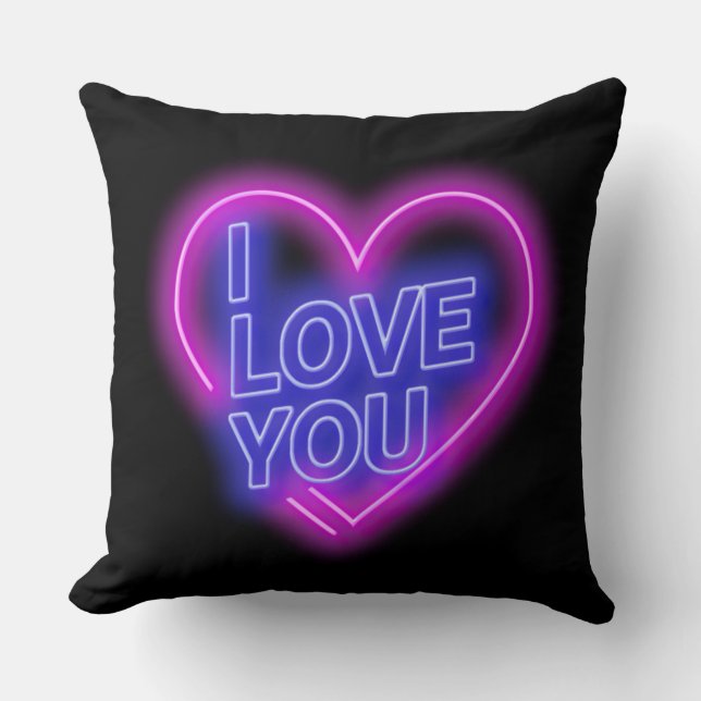 Glowing Neon Se Rosa Blue Valentine Heart Large Kudde (Framsida)