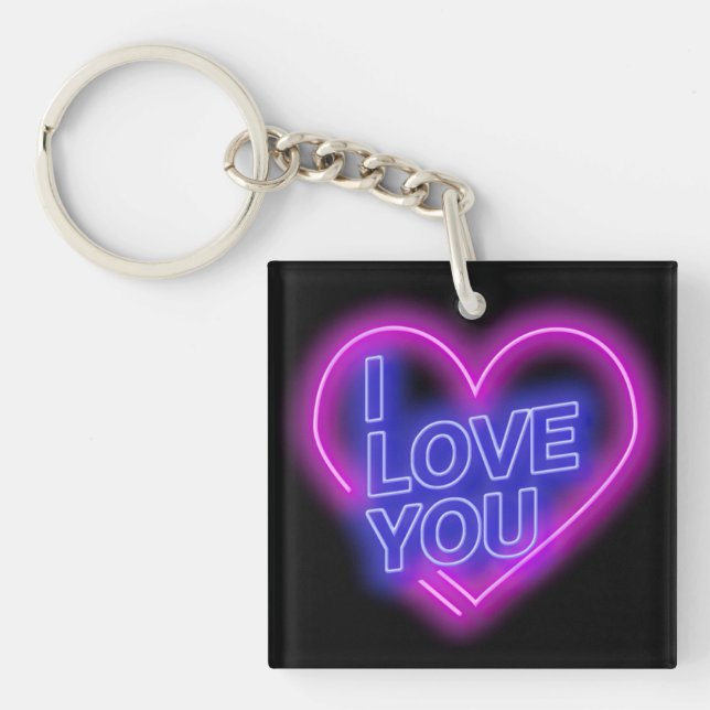 Glowing Neon Se Rosa Blue Valentine Heart Square (Framsidan)