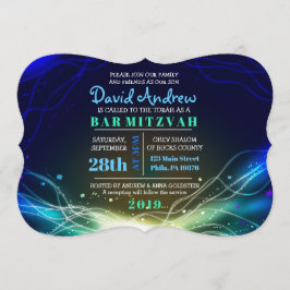GLOWING NEON STARS Pub Mitzvah Blåblå inbjudan