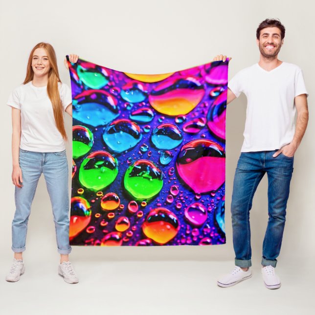 Glowing Neon Vatten Drops Art Fleecefilt (På plats)