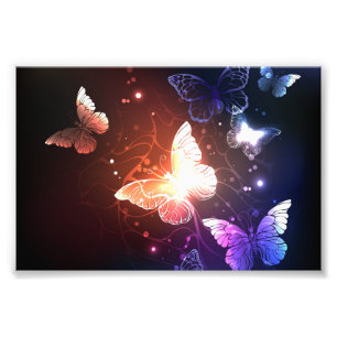 Glowing Night Butterflies Fototryck