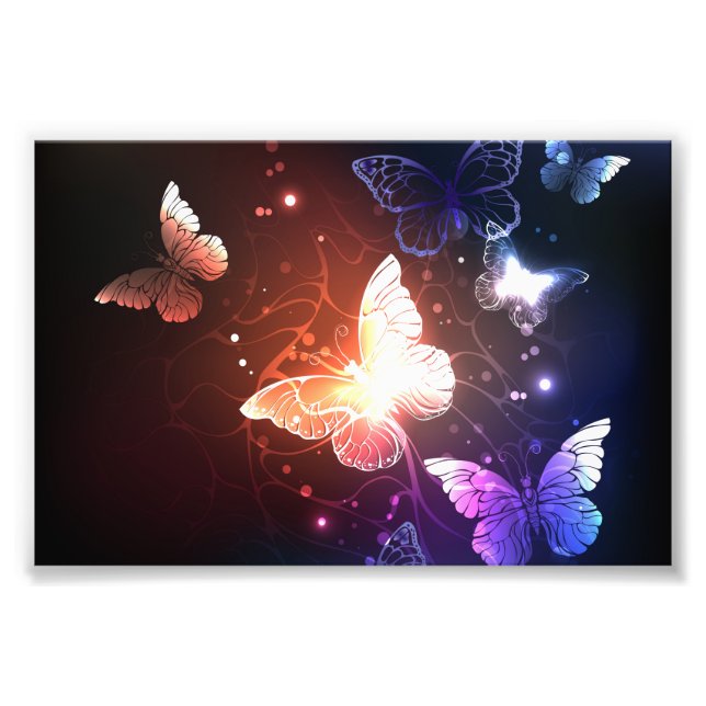 Glowing Night Butterflies Fototryck (Framsidan)