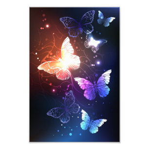 Glowing Night Butterflies Fototryck