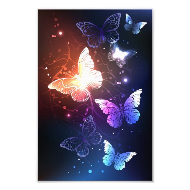 Glowing Night Butterflies Fototryck (Framsidan)