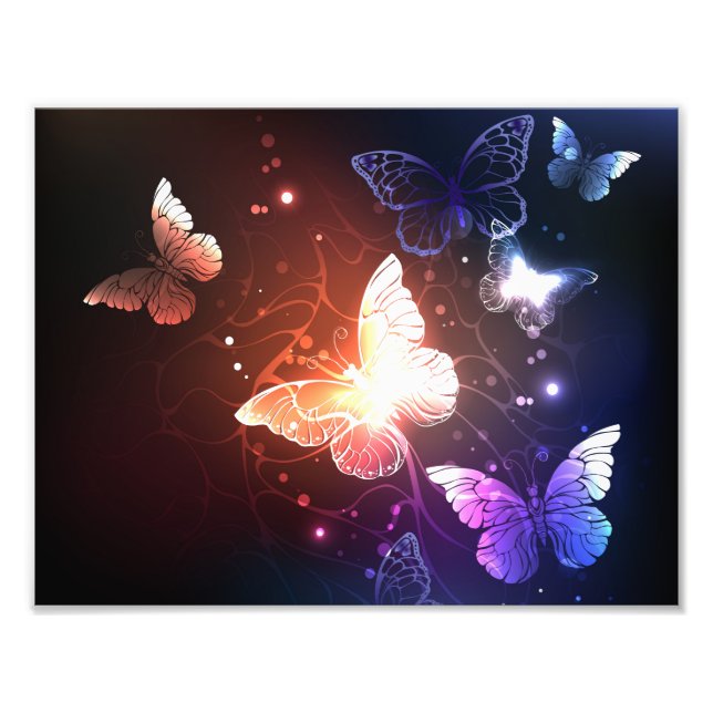 Glowing Night Butterflies Fototryck (Framsidan)